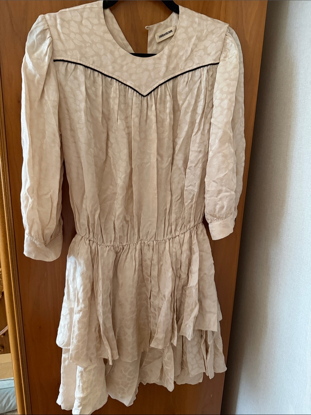 Zadig & Voltaire Cream Textured Dress with Black Trim